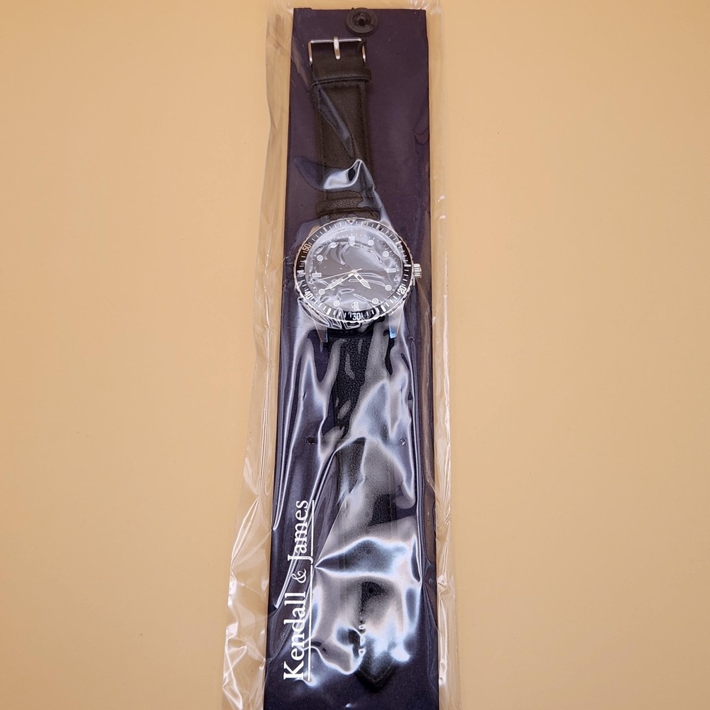 Kendall & James Watch Black Strap Silver Tone New with‎ Tags Classic Style
